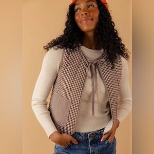 ROOLEE Free Now Gingham Quilted Tie Vest - Brown XL